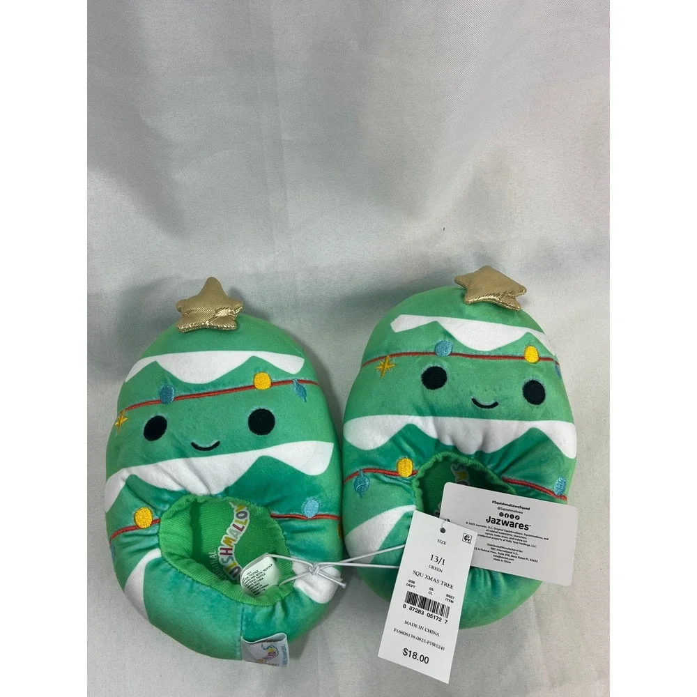 Squishmallows Christmas Tree Plush Slippers‎ Green Kids Size 13/1 Jazwares NEW